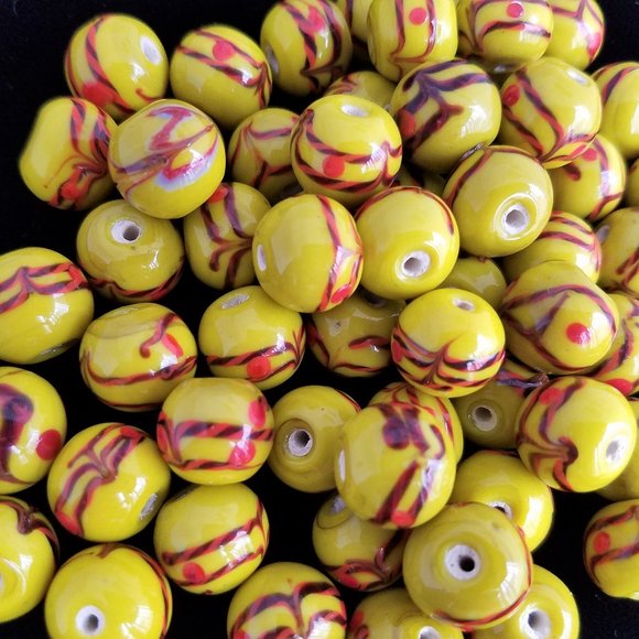 60+ Yellow w/Brown & Orange BEADS Round bundle set lot - Picture 2 of 8